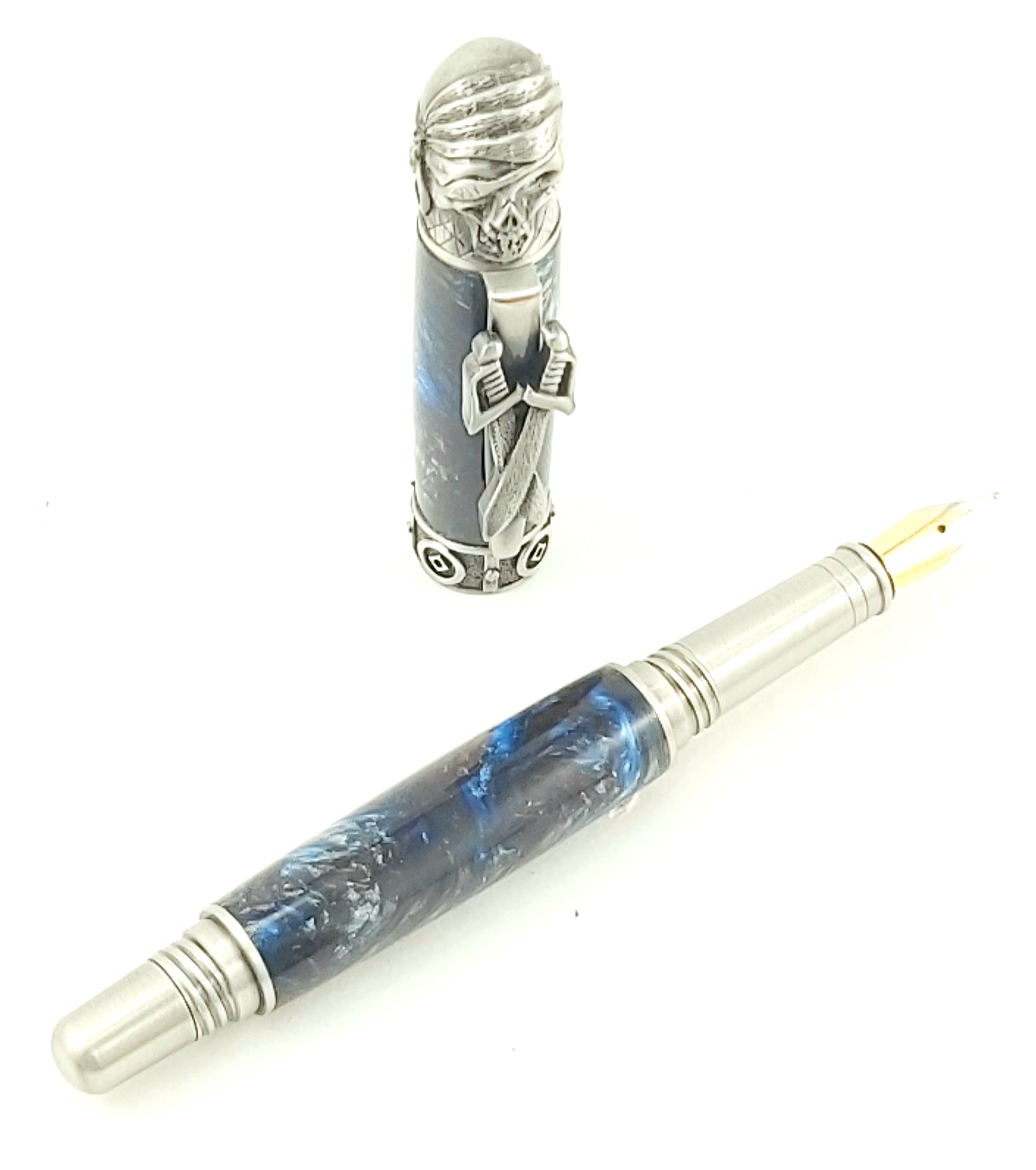 Pirate Pen - 2464 - Antique Pewter with Swirling Seas Acrylic